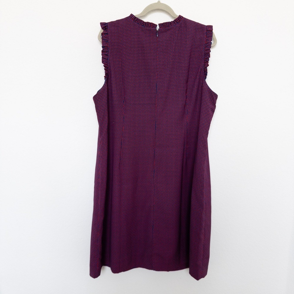 J.Crew Women Dress 20 Blue Red Geometric Ruffle Sleeveless Shift J5626 - Picture 7 of 9